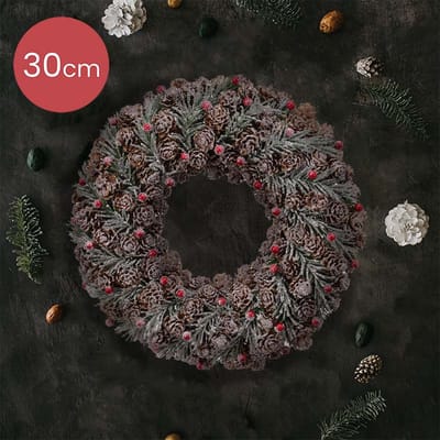 Decoratieve kerstkrans groen rood met glitter - Ø 30CM