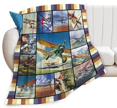 Vliegtuig Deken voor Kinderen en Volwassenen - Zachte Fleece en Flanel Gooi Deken 101,6 cm x 127 cm