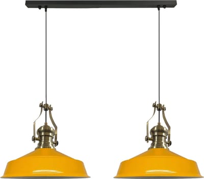 Bamyum Neo-Asletl Hanglamp Eettafel Lamp 2 Vlam Geel Ø40 cm Vintage Eettafel Lamp, Lampenkap Hanglamp
