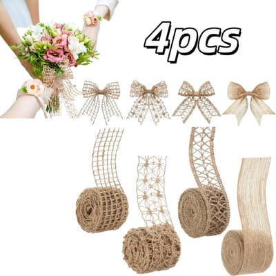 4 rollen - Decoratietape van natuurlijk jute - Grove jutestructuur - Verpakkingstape voor knutselprojecten - Decoratietape voor thuis - 2m*4,5cm - Geschikt voor feestjes, knutselprojecten en huisdecoratie - Natuurlijke kleur