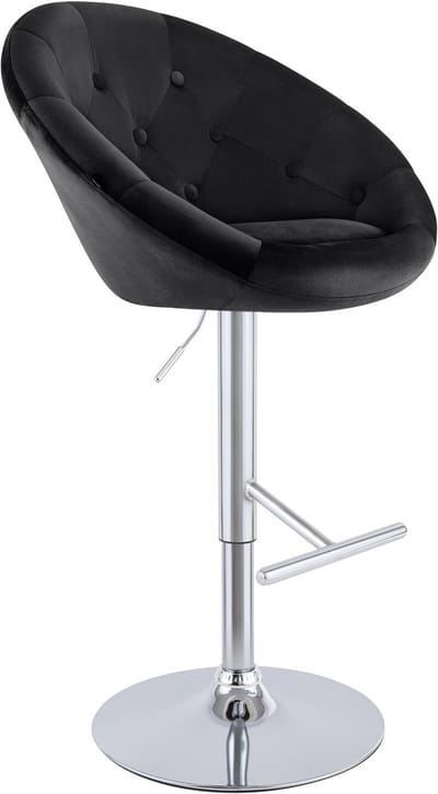 CLP London Barkruk - met rugleuning - draaibaar - verstelbaar - metalen frame - velvet - fluweel - chroom/zwart