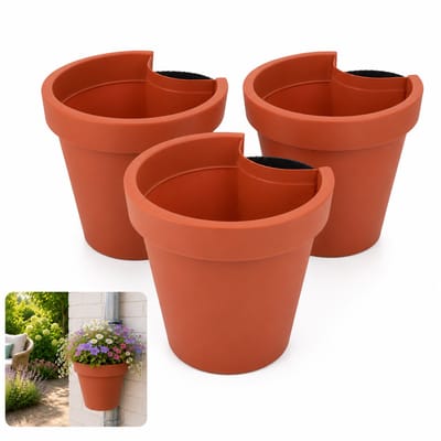 Benza Regenpijp Bloempot Terracotta – Set van 3 – Ø 23,5 x 21 cm – Polypropyleen – 90% Gerecycled Materiaal