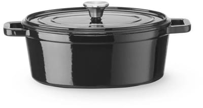 HENDI Braadpan - gietijzer geemailleerd - druppeldeksel houdt vocht vast - 36,5 x 29,0 x 11,5 cm - 4,4 liter - zwart - geschikt voor alle warmtebronnen en oven