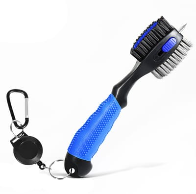 Golfclubborstel en groefreiniger, extra grote kop met magnetische sluiting, eenvoudig te bevestigen aan de golftas, blauw