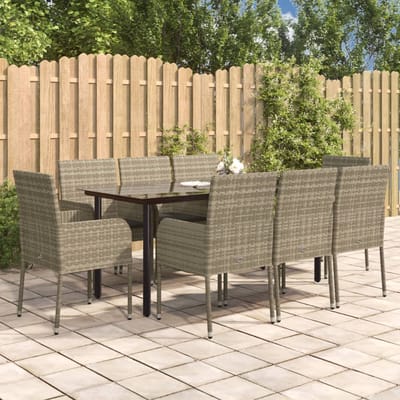vidaXL - 9-delige - Tuinset - met - kussens - poly - rattan - zwart - en - grijs