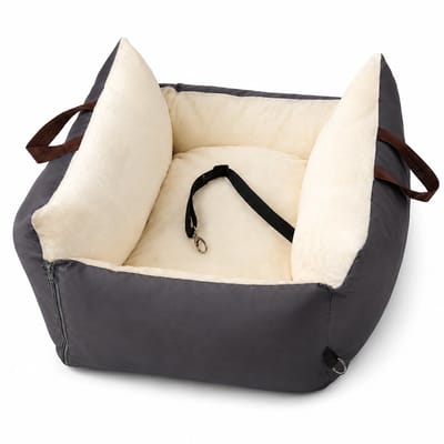 Gloovon® Hondenzitje Auto & Hondenmand - Waterafstotend - Met Veiligheidsriem & Antislip - Wasbaar Pluche - 60x60x35cm - Donkergrijs