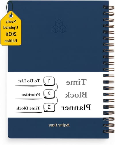 Dagplanner Spiraal - Tijdblok planner - Productiviteit Verhoging - Ongedateerde Pagina's - A4 Formaat - Donkerblauw