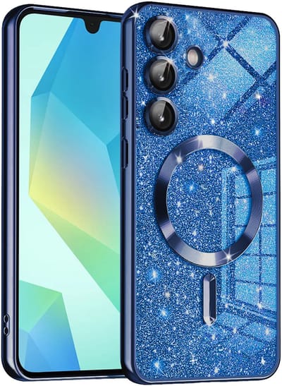 Hoesje geschikt voor Samsung Galaxy A16 - Techsuit Luxury Glitter Back Cover - Geschikt voor MagSafe - Donkerblauw