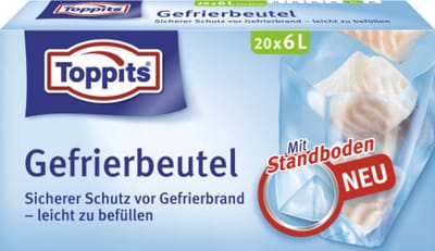Toppits diepvrieszakjes 6 liter (geen zipsluiting) - 3 x 20 STUKS met GRATIS 15 herbruikbare afsluitklemmen.