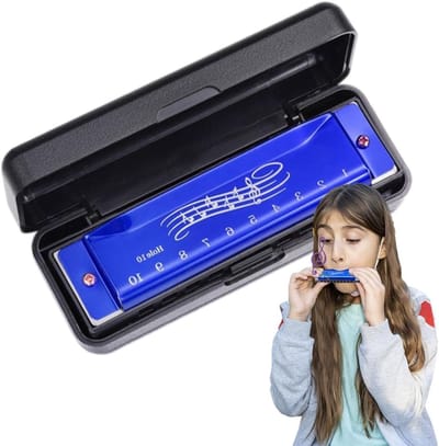 Mondharmonica - Muziekinstrument - Muziek Leren - Veilig Materiaal - 12 cm - Blauw