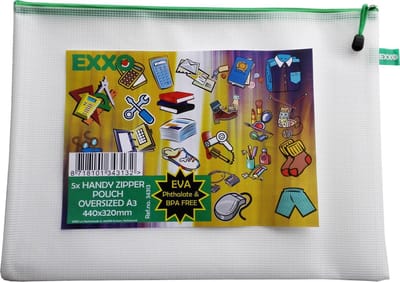 EXXO-HFP #34313 - A3-XL BPA-vrije Opbergtas - Multi-Purpose - Groene rits - 5 stuks (1 pak @ 5 stuks)
