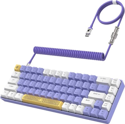 Intelectro Gaming Toetsenbord 60% - Compacte formaat - Anti-ghosting en USB C Zorgen voor Ultieme Snelheid - RGB Verlichting met 16,8 Miljoen Kleuren - Diverse Lichteffecten - USB C - Moderne Kabel - Paars/Geel/Wit - Levering sneller dan aangegeven!