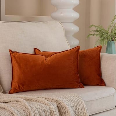 Decoratieve Kussenhoezen - Zachte Fluweel Slopen - Woonkamer Bank - Verfijnd Randontwerp - 16x24 cm - Verbrand Oranje