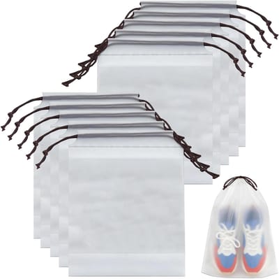 Waterafstotende Schoenentas, 10 Stuks Met Trekkoord – Multifunctionele Opbergtas Voor Schoenen, Transparant en Ruimtebesparend, 40 x 30 cm