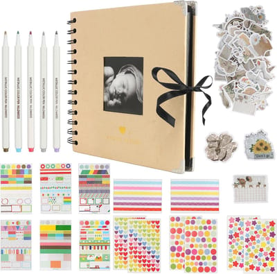 Schoolfotoboek - DIY Fotoalbum - Geel - Inclusief 5 Metallic Markers - Retro Design - Voor Kinderen en Volwassenen