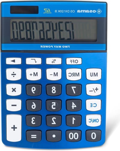 Rekenmachine - Tafelrekenmachine Bureaucalculator - Dagelijkse Berekeningen - Dubbele Stroomvoorziening - 36 x 115 x 155 mm - Blauw