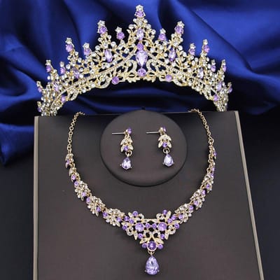 Kristallen Bruidssieradensets Vrouwen Tiara's Oorbellen Choker Ketting Trouwjurk Bruid Kroon Sieradenset Kostuumaccessoire gray