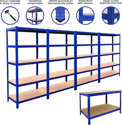 T-rax stellingkasten & werkbank - blauw - 180x90x45cm - 1400kg