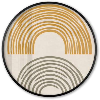 Poster in lijst Rond - Fotolijst 60x60 cm - Posters - Bogen - Lijnen - Oranje - Minimalistisch - Ronde posterlijst zwart - Decoratie - Wanddecoratie woonkamer - Muurdecoratie slaapkamer