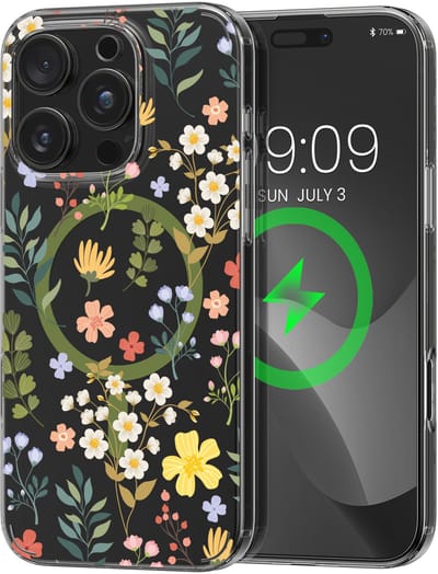 kwmobile Kristalheldere hardcase compatibel met Apple iPhone 16 Pro Hoesje – compatibel met MagSafe – Acryl hoesje met TPU-rand – Charmante bloemen design