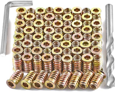 Houtdraad inzetstukken - Meubelschroeven assortiment - Meubelmontage - Zeskant aandrijving - 300 stuks 1/4"-20 - Metaal