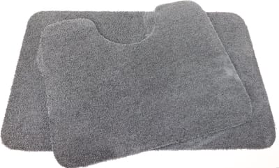 Set - PRIMA - Soft - Badmat - 50x80cm - donker grijs - antislip - en - Wcmat - 50x60cm - donker grijs - met uitsparing 21cm - antislip