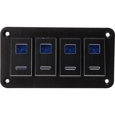 4-voudig Tuimelschakelaar Paneel Aluminiumlegering DC12V‑24V Voorbedraad Aan Uit Tuimelschakelaar voor Auto Camper Motorfiets Bus Trailer UTV black