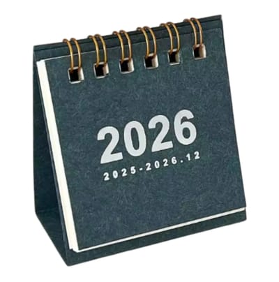 Mini Bureaukalender 2026 met Spiraalbinding - Eenvoudige Desktop Kalender - Creatieve Bureau Decoratie & Kantoor Benodigdheden - Blauw
