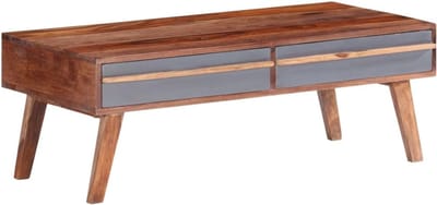 Massief Houten Tafel - Woonkamertafel Banktafel - Drankjes Plaatsen - Unieke Houtnerven - 110 x 110 x 40 cm - Grijs
