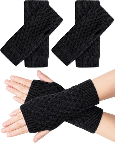2 Paar Half Vingerloze Handschoenen voor de Winter - Warm Gebreide Polswarmers met Duimopening voor Unisex Gebruik