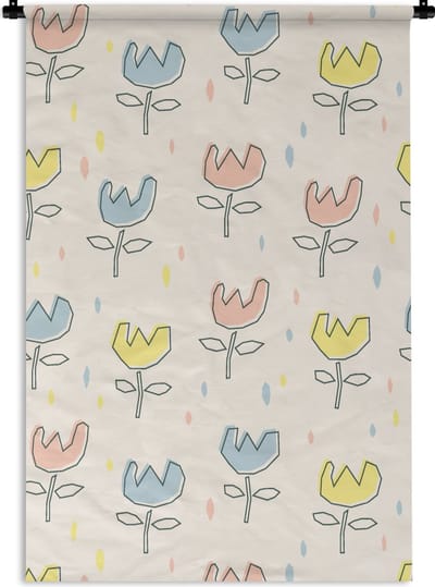 Wandkleed - Wanddoek - Bloemen - Pastel - Geboorte - 60x90 cm - Wandtapijt