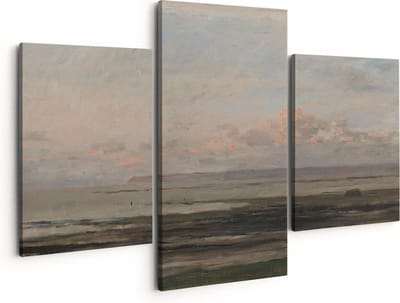 Artaza Canvas Schilderij Drieluik Strand bij Eb - Charles-Francois Daubigny - 150x120 - Groot - Foto Op Canvas - Canvas Print