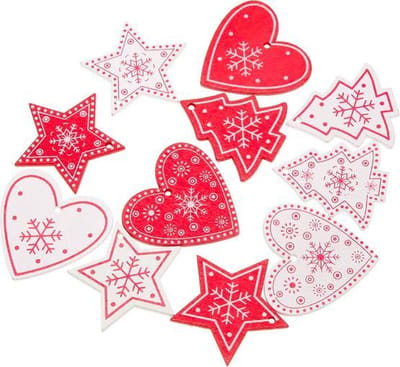 ProductGoods - 10 stuks kerstversiering kerstbomen/hartjes/sterren rood/wit | Kerstversiering voor binnen