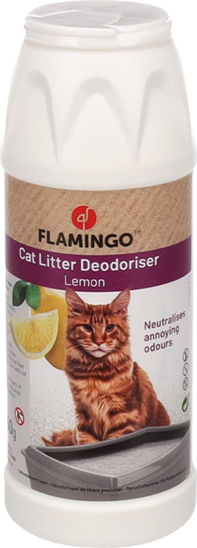 flamingo cat litter deodoriser - geurverwijderaar - kattenbakverfrisser - citroengeur - 750 gr - neutraliseert onaangename kattenbakgeur en verspreidt een aangename citroengeur