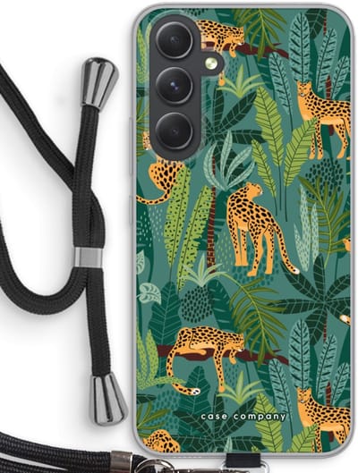 Case Company® - Hoesje met koord geschikt voor Samsung Galaxy A54 hoesje met Koord - Luipaard 2 - Telefoonhoesje met Zwart Koord - Bescherming aan alle Kanten en Over de Schermrand