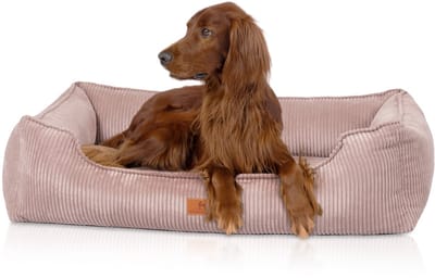Knuffelwuff orthopedisch hondenbed van ribfluweel met handgeweven uiterlijk Nunavut M-L 85 x 63 cm roze