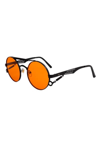 KIMU® Steampunk Zonnebril Rond - Zwart Montuur Kunststof - Oranje Glazen - Zonnebril Bril Heren Dames Cirkels Nederland Koningsdag Festival
