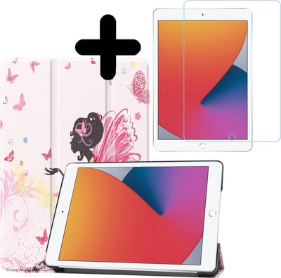 Hoesje - Geschikt voor Apple iPad 8 (2020) - 10.2 inch - 8e Generatie - Met Screenprotector - Hardcover Book Case - Trifold Bookcase Hoes - Hard Cover - Tablethoes - Elfje