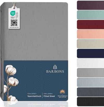 BARBONS hoeslaken 90x200 - hoeslakens Jersey 145 g/m² - 100% katoen - lichtgrijs