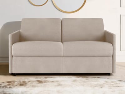 Vente-unique Tweezitsslaapbank express van stof CALIFE - Beige - Slaapoppervlak 120 cm - matras 18 cm