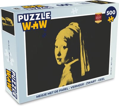 Puzzel Meisje met de parel - Vermeer - Zwart - Geel - Legpuzzel - Puzzel 500 stukjes
