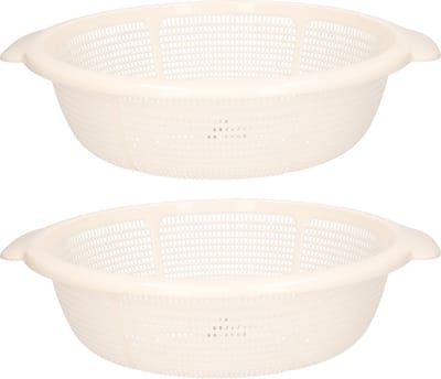 Plasticforte Keuken vergiet/zeef - 2x - kunststof - Dia 31 cm x Hoogte 9.5 cm - ivoor wit
