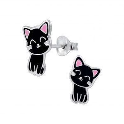 WeLoveSilver - kinderoorbellen meisje - zilveren oorstekers - zwarte kat