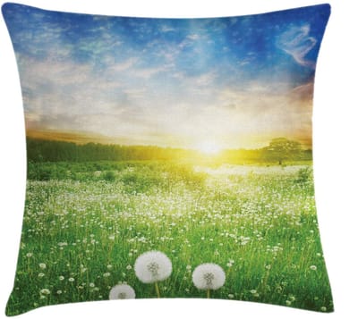 ABAKUHAUS Kussenhoes 50×50 cm – Löwenzijnveld, dubbelzijdig bedrukt, rits, groen-blauw