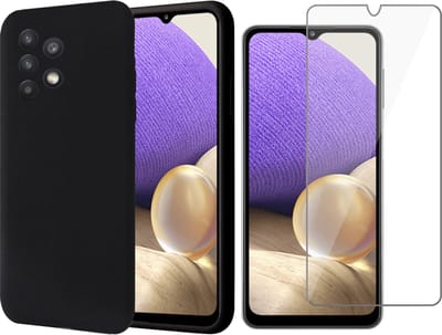 Hoesje geschikt voor Samsung A32 5G - Siliconen Case Cover Hoes Zwart + Screen Protector Glas