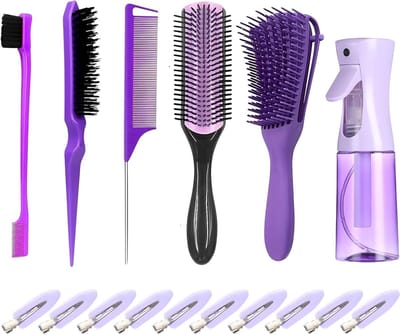 Set van Krul- en Natuurlijke Haarborstels met Staartkam, Ontklitborstel voor Frizzy Haar, Vernevelaar en Tangen voor Perfecte Styling