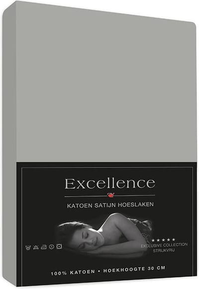 Excellence Katoen Satijn hoeslaken 160x220cm + 30cm - Grijs