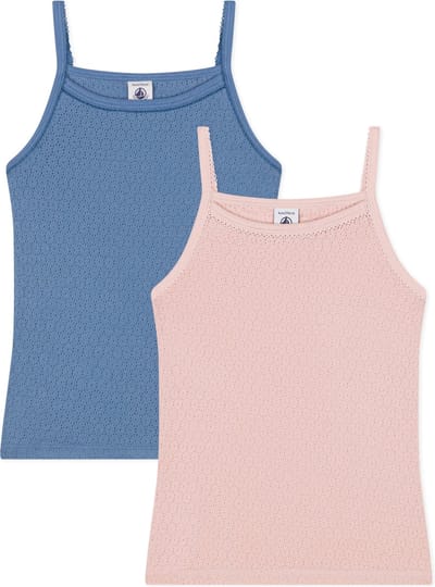 Petit Bateau Setje van 2 hemdjes van ajourkatoen met smalle bandjes voor kinderen Meisjes Onderhemd - Maat 86