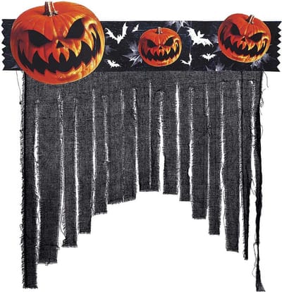 Fiestas Guirca Halloween deurgordijn - pompoenen - zwart/oranje - 90 x 30 cm - Halloween versiering