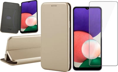 Hoesje geschikt voor Samsung Galaxy A22 5G - Bookcase Goud - Screenprotector - Wallet Hoesje